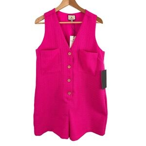 Tuckernuck Textured Myla Romper Womens Large Hot Pink Tweed Sleeveless V Neck
